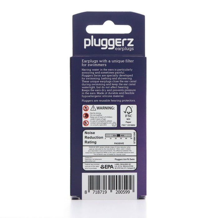 Pluggerz Uni-Fit Swim Earplugs, Anti-Allergic Silicone, Unique Filter Allows No Water to Get In and Sound Remains Audible - Over 100 uses, Includes 1 Set of Ear Plugs and Handy Pouch - BY COMFOOR