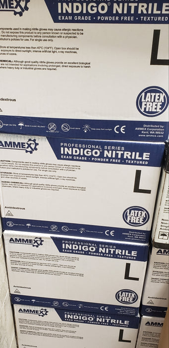 Ammex Indigo Nitrile Exam Gloves Large 1 case (10 BOXES, 1000 GLOVES)