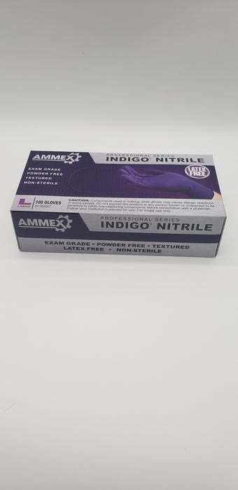 Ammex Indigo Nitrile Exam Gloves Large 1 case (10 BOXES, 1000 GLOVES)