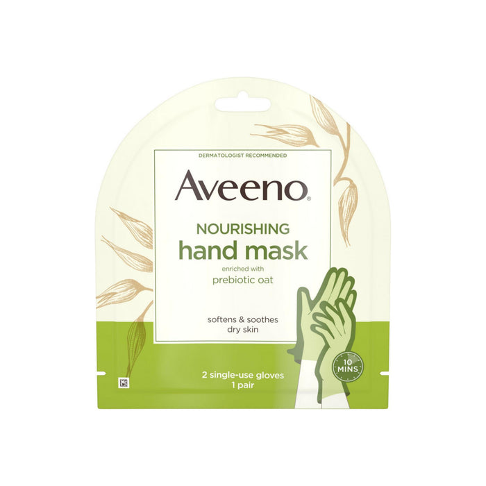 Aveeno  Nourishing Hand Therapy Mask Moisturizing formula with Prebiotic Oat for Dry Skin, Fragrance-Free and Paraben-Free, 2 Single-Use Gloves 1 ea