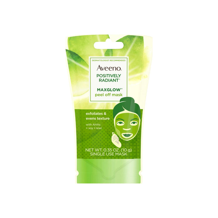 AVEENO Positively Radiant MaxGlow Peel Off Exfoliating Face Mask with Alpha Hydroxy Acids, Soy & Kiwi Complex for Even Tone & Texture .35 oz