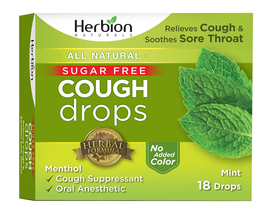 Herbion Naturals Sugar-Free Cough Drops with Natural Mint Flavor, 18 ea