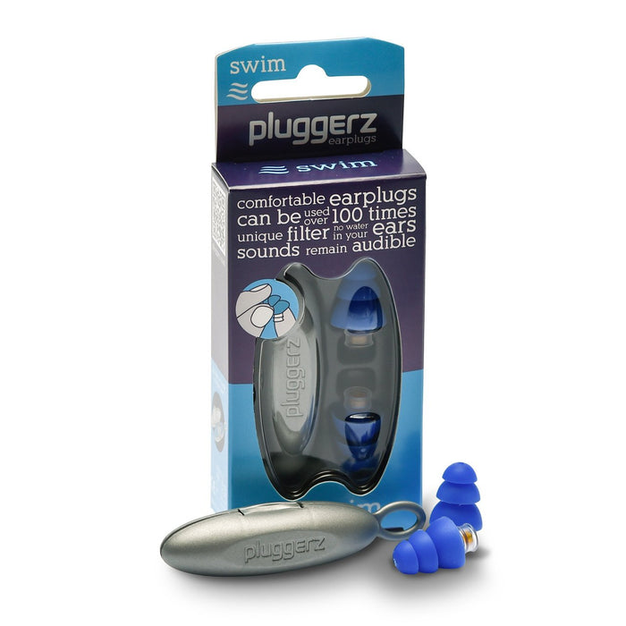 Pluggerz Uni-Fit Swim Earplugs, Anti-Allergic Silicone, Unique Filter Allows No Water to Get In and Sound Remains Audible - Over 100 uses, Includes 1 Set of Ear Plugs and Handy Pouch - BY COMFOOR