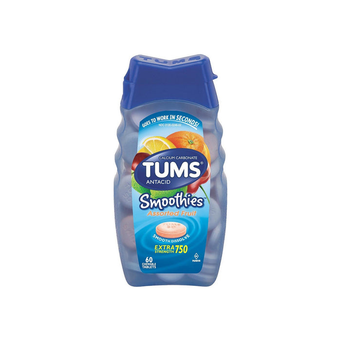 TUMS Smoothies Antacid Chewable Tablets, Assorted Fruit 60 ea