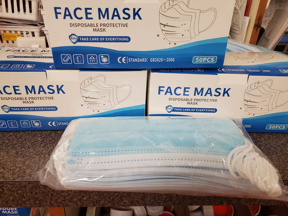 Face Mask 3 Ply Ear-loop Disposable blue Masks 50ct