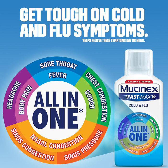 Mucinex Fast-Max Maximum Strength All-In-One Cold & Flu, Adult Liquid 9 oz