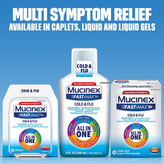 Mucinex Fast-Max Maximum Strength All-In-One Cold & Flu, Adult Liquid 9 oz