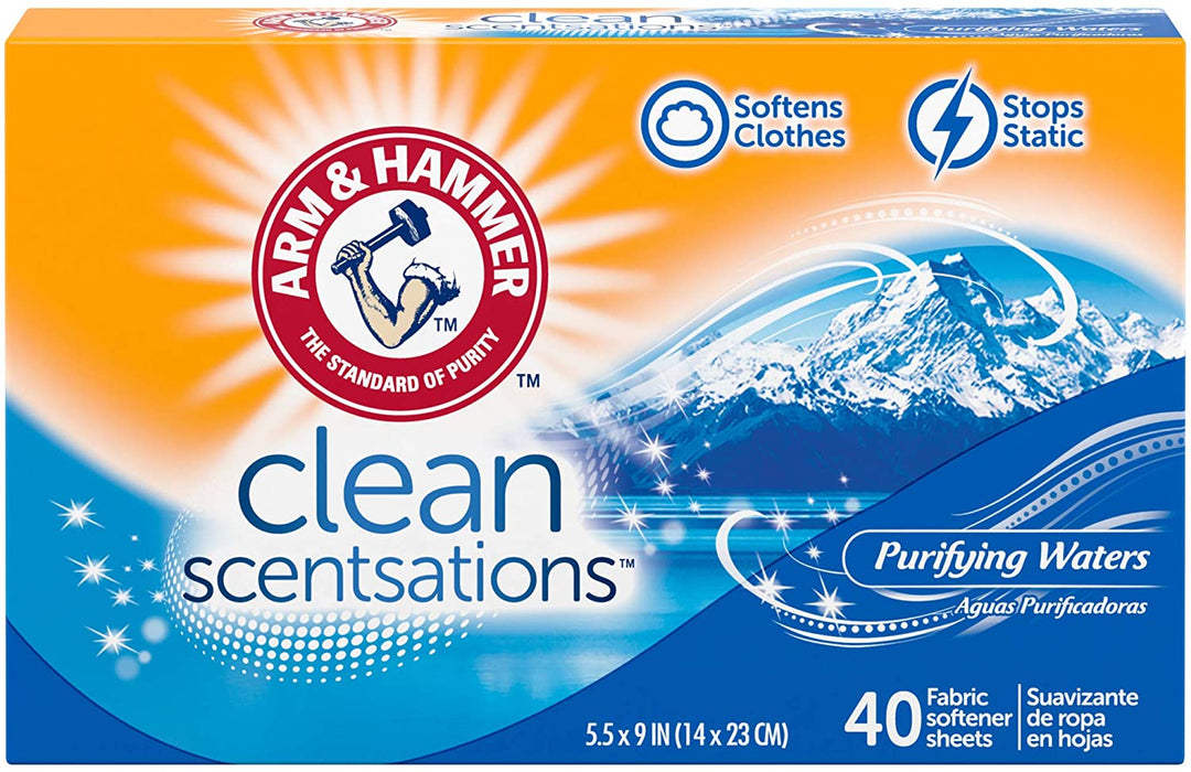 ARM & HAMMER Fresh'n Soft Fabric Softening Sheets, Purifying Waters 40 ct