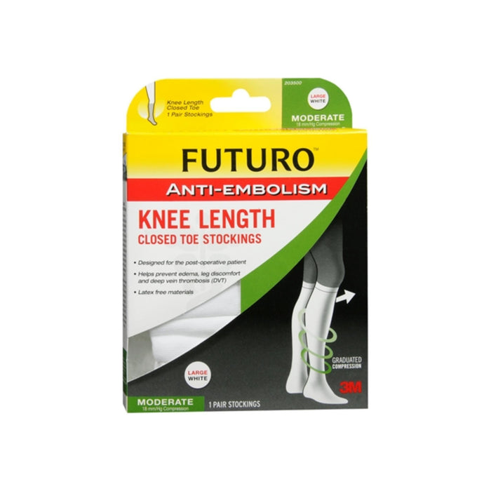 FUTURO Anti-Embolism Stockings Knee Length Closed Toe 18mm/Hg Large Regular White 1 Pair