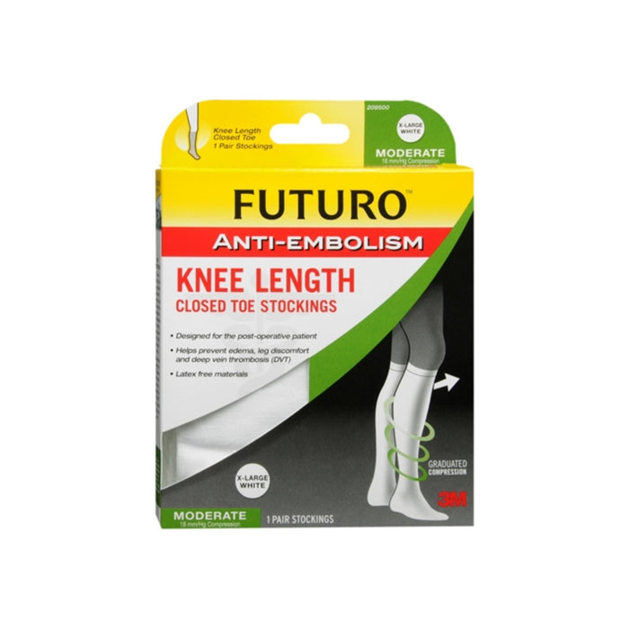 FUTURO Anti-Embolism Stockings Knee Length Closed Toe 18mm/Hg X-Large Regular White 1 Pair
