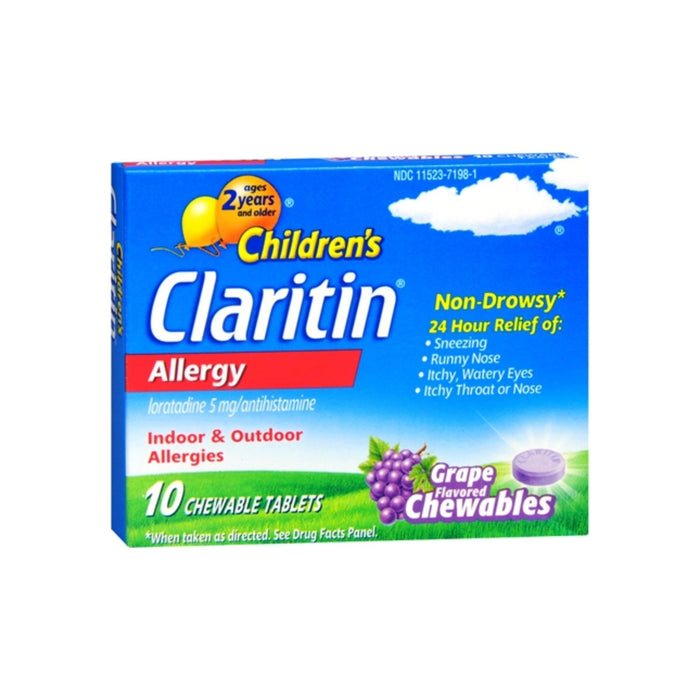 CLARITIN Children's Allergy Chewable Tablets Grape Flavored 10 Tablets