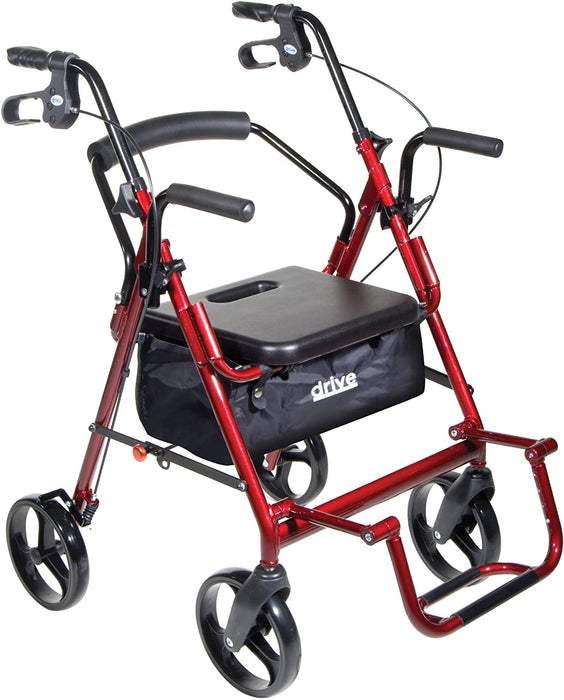 Drive Medical Duet Transport Wheelchair Rollator Walker, Burgundy 1 ea