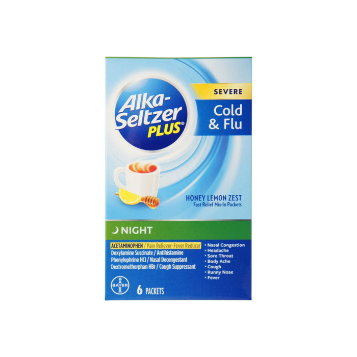 Alka-Seltzer Plus Night Severe Cold + Flu Powder Packets, Honey Lemon 6 ea