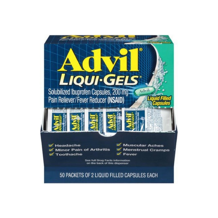 Advil Pain Reliever/Fever Reducer 200 mg Liqui-Gels Capsules, 2 Liqui-Gels Per Pack, 50 ea