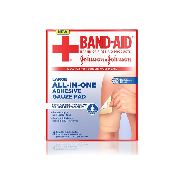 BAND-AID All-In-One Adhesive Gauze Pads, Large 4 ea