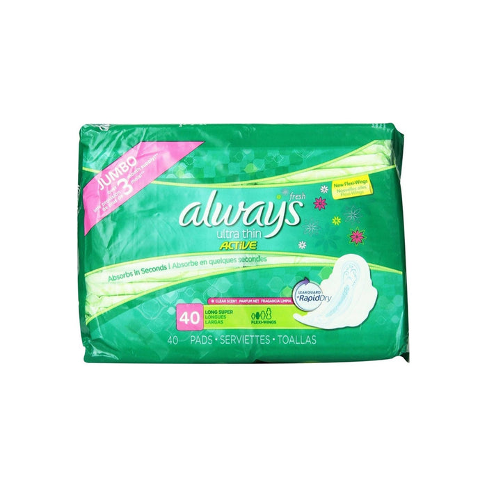 Always Fresh Ultra Thin Pads with Flexi Wings Long Super, Fresh Scent 40 Each