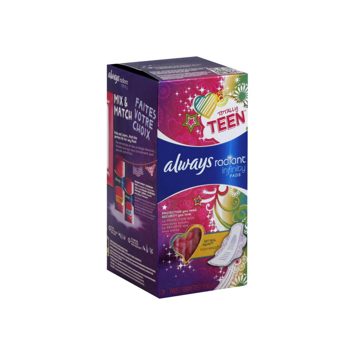 Always Totally Teen Radiant Pads With Flexi-wings, Regular 28 ea