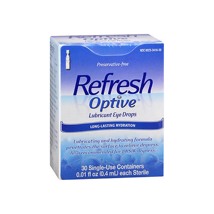 Refresh Optive Lubricant Eye Drops Long-Lasting Hydration Single Use Containers 30 ea