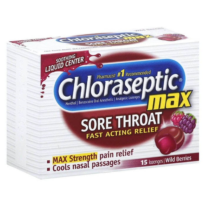 Chloraseptic Max Strength Sore Throat Lozenges, Wild Berries 15 ea