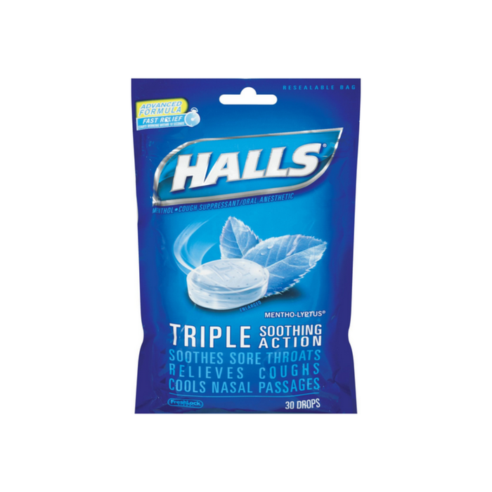 Halls Mentho-Lyptus Triple Action Drops 30 Each