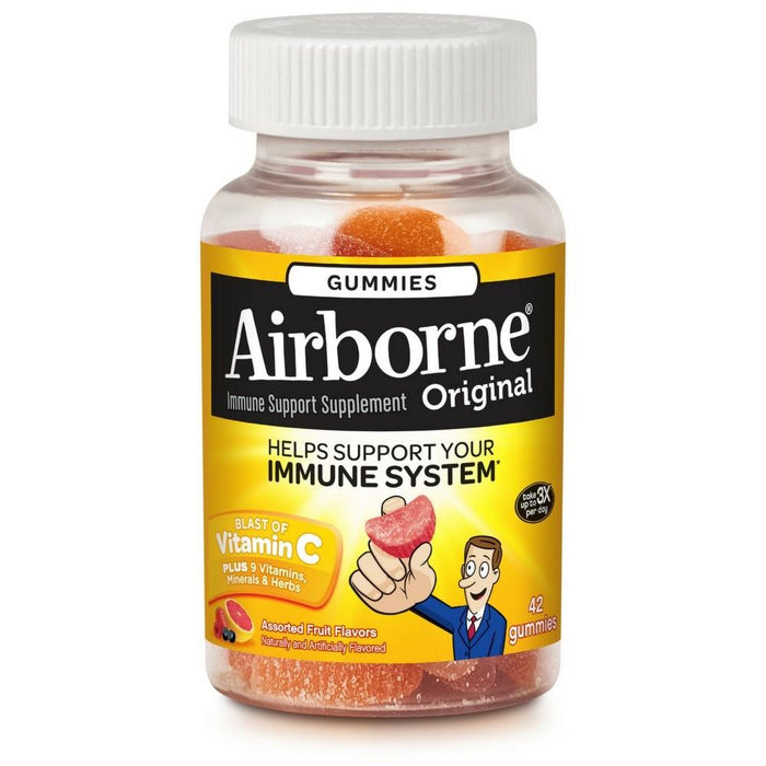 Airborne Assorted Fruit Flavored Gummies,1000mg of Vitamin C and Minerals & Herbs Immune Support 42 ct