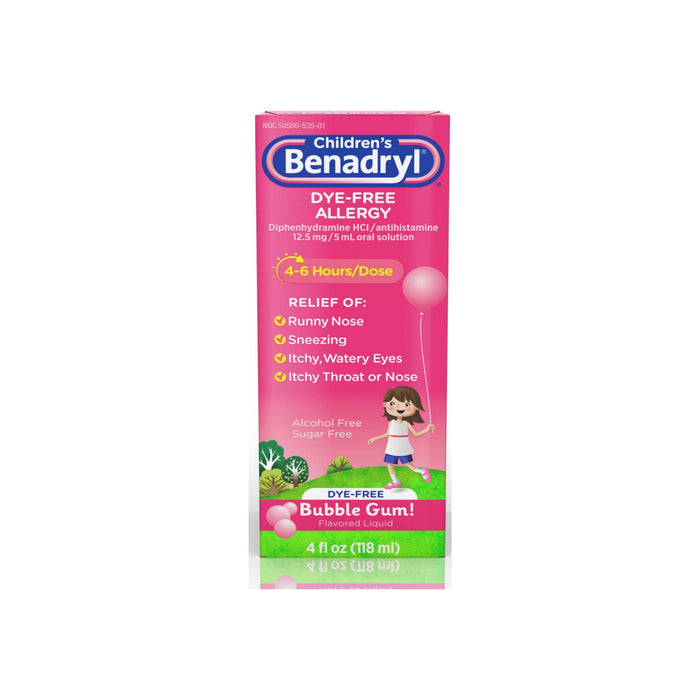 Benadryl Children's Dye-Free Allergy Liquid, Bubble Gum 4 oz