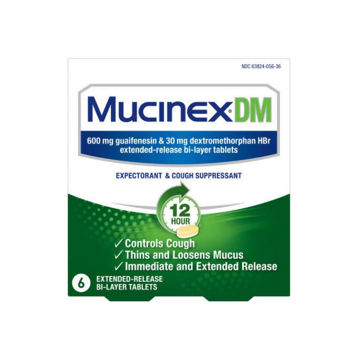 Mucinex DM 12-Hour Expectorant and Cough Suppressant Tablets, 6 ct