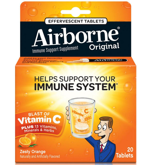 Airborne Zesty Orange Effervescent Tablets, 20 count - 1000mg of Vitamin C - Immune Support Supplement