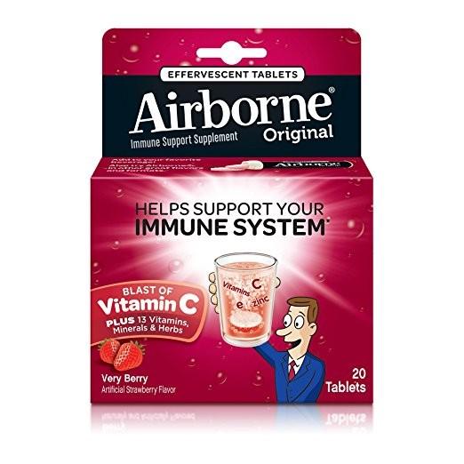 Airborne Very Berry Effervescent Tablets,1000mg of Vitamin C - Immune Support Supplement 20 ct