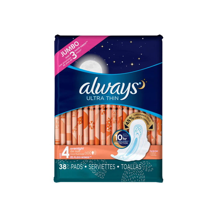 Always Ultra Thin Pads Overnight Flexi-Wings 38 Each