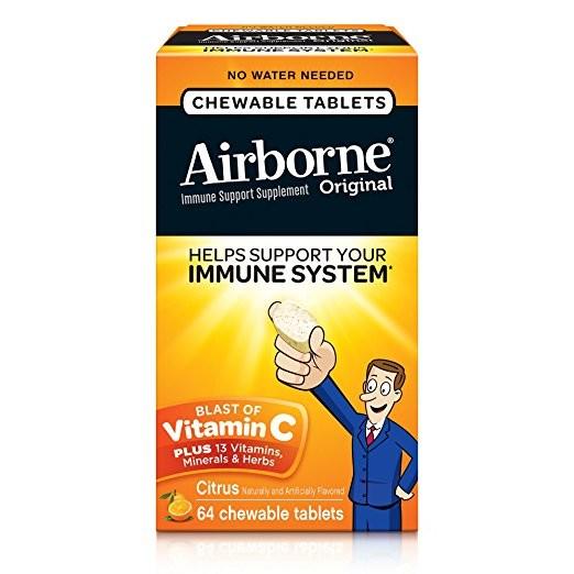 Airborne Chewable Vitamin C 1000mg Immune Support Supplement Tablets, Citrus, 64 ct