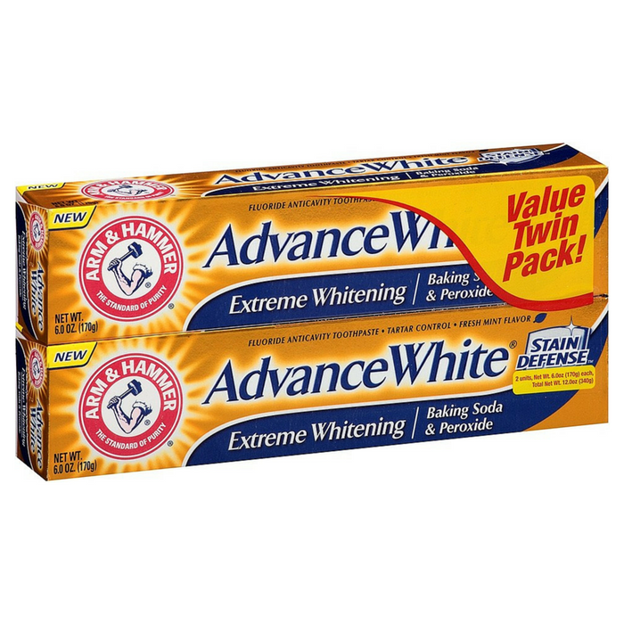 ARM & HAMMER Advance White Extreme Whitening Baking Soda and Peroxide Toothpaste, Fresh Mint, Twin Pack 6 oz