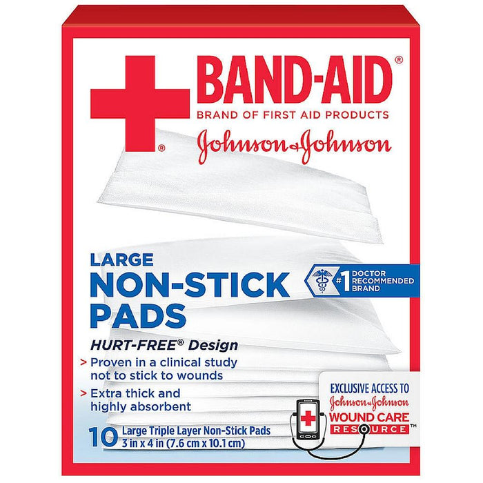 BAND-AID First Aid Non-Stick Pads, Large, 3 in x 4 in, 10 ea