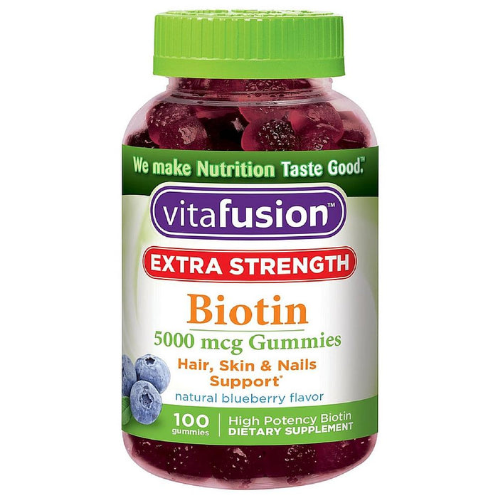 Vitafusion Extra Strength Biotin Gummies 5000 mcg, Blueberry 100 ea