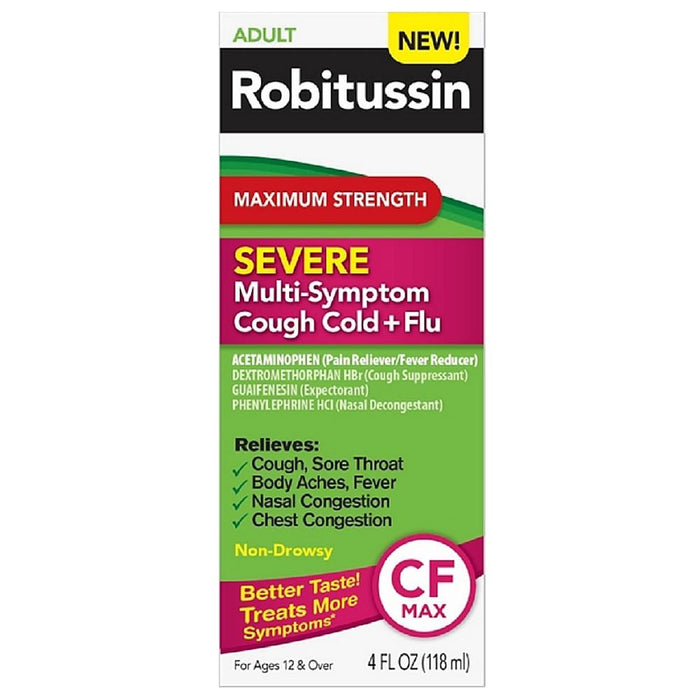 Robitussin Maximum Strength Severe Multi-Symptom Cough Cold+Flu Medicine 4 oz