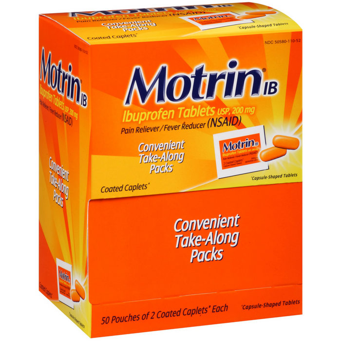 Motrin Ibuprofen Pain Relief/Fever Reducer Tablets, 2 Per Pack, 50 ea