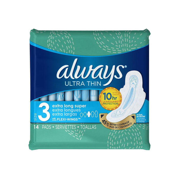 Always Size 3 Extra Long Super Absorbency with Wings Ultra Thin Pads 14 ea