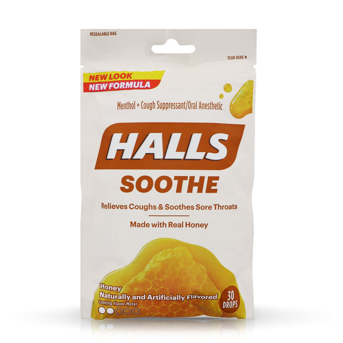 Halls Honey Naturally & Artificially Flavored Menthol Drops 30 ea