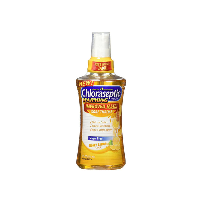 Chloraseptic Warming Sore Throat Spray, Sugar Free, Honey Lemon 6 oz