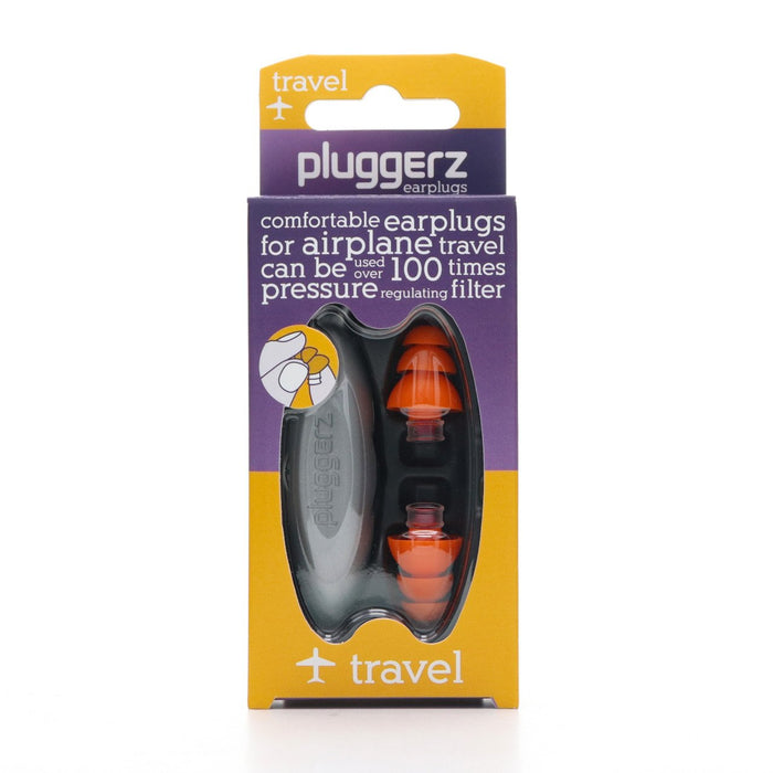 Pluggerz Uni-Fit Travel Earplugs, Anti-Allergic Silicone, Unique Pressure Regulating Filter - Over 100 uses, Includes 1 Set of Ear Plugs and Handy Pouch - BY COMFOOR