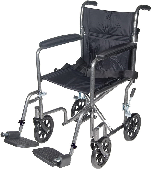Drive Medical TR37E-SV Lightweight Steel Transport Wheelchair, Fixed Full Arms,17-Inch Seat 1 ea