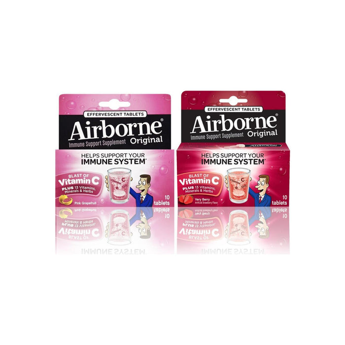 Airborne Immune Support Effervescent Tablets Pink Grapefruit 10 Ct & Very Berry 10 Ct 1 ea