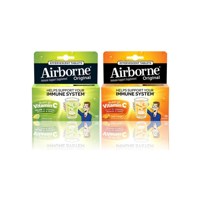 Airborne Immune Support Effervescent Tablets Lemon Lime 10 Ct & Zesty Orange 10 Ct 1 ea