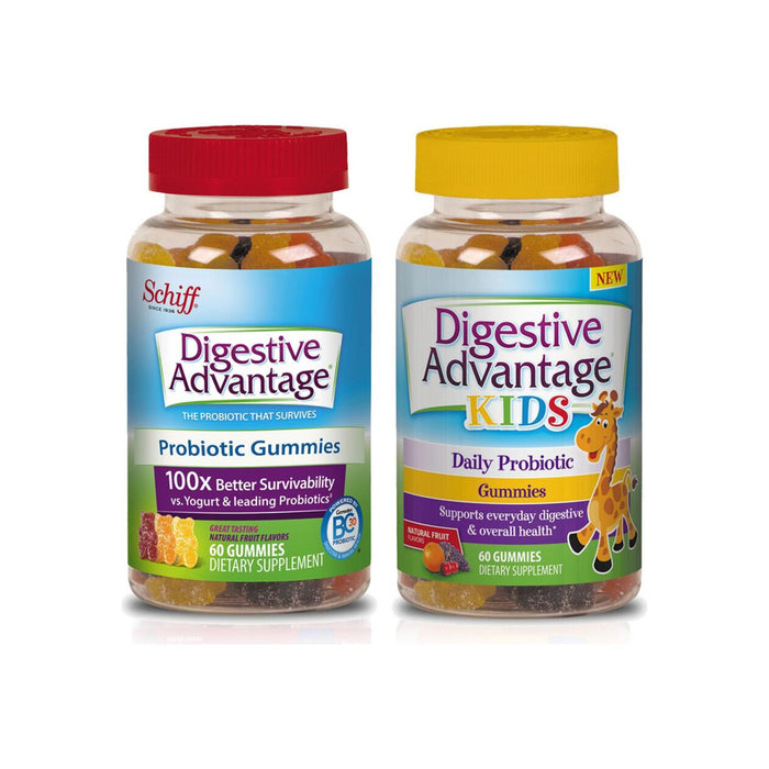 Digestive Advantage Probiotic Gummies, Natural Fruit, Kids 60 Ct & Adults 60 Ct, 1 Ea