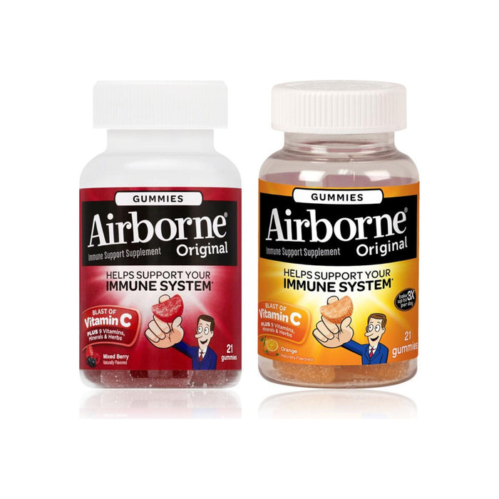 Airborne Immune Support Supplement Gummies, Mixed Berry 21 Ct & Orange 21 Ct, 1 ea