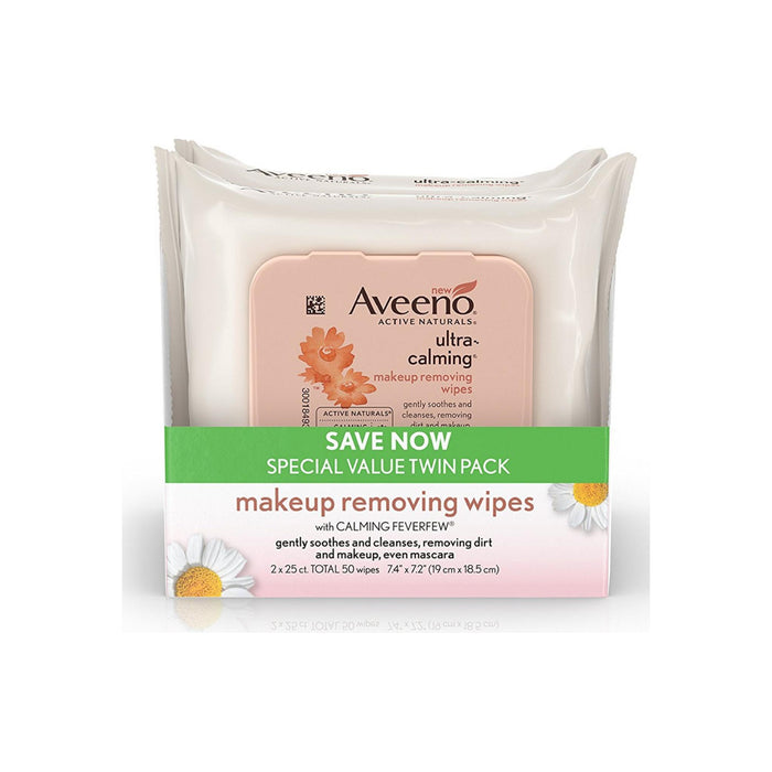 AVEENO Ultra-Calming  Makeup Removing Wipes for Sensitive Skin, Twin Pack 50 ea
