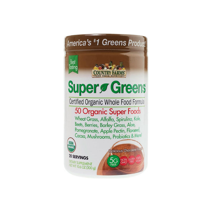 Country Farms Super Green Drink Mix, Delicious Chocolate Flavor 10.6 oz