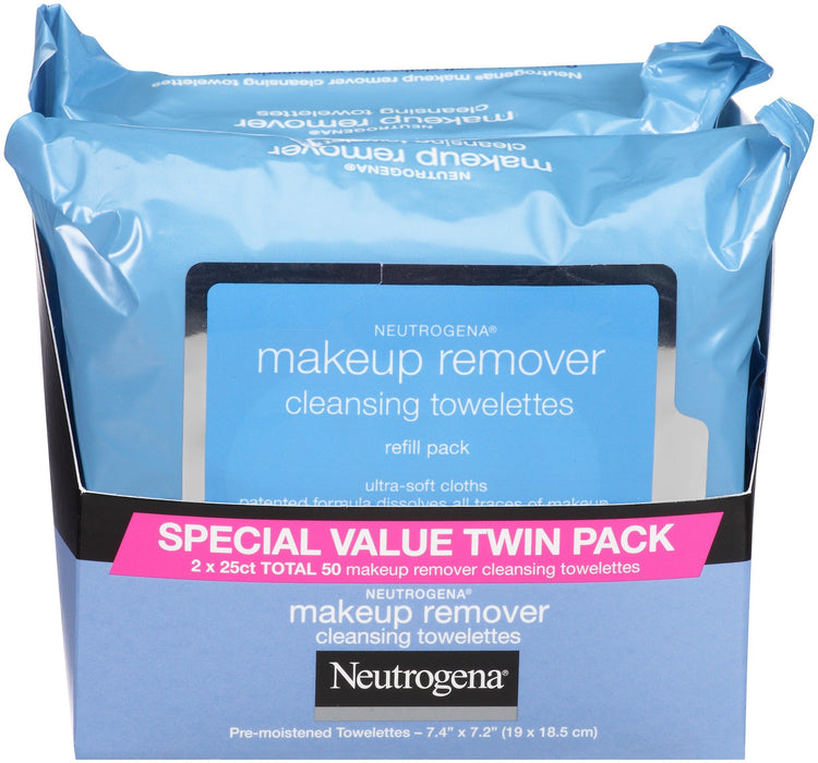 Neutrogena Makeup Remover Cleansing Towelettes, Makeup & Waterproof Mascara, 25 ct. Twin Pack 1 ea