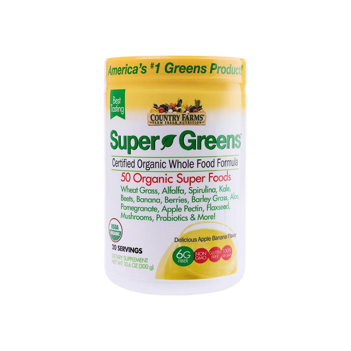 Country Farms Super Greens Banana flavor, 50 Organic Super Foods, USDA Organic Drink Mix, 20 servings 10.6 oz
