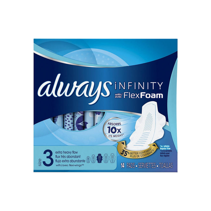Always Infinity Extra Heavy Pads with Flexi-Wings, Size 3, Unscented 14 ea
